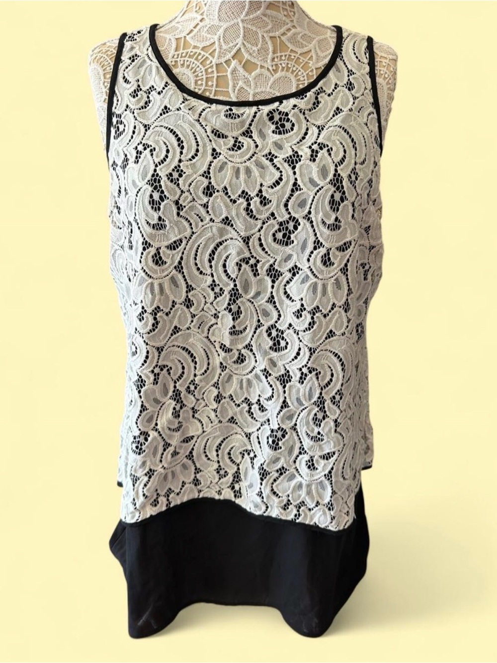 Alfani Black & White Lace Layered Tank
